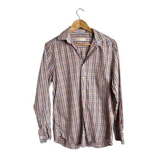 Michael kors orange and blue plaid button up shirt sz 15 32/33 slim fit - Picture 1 of 5